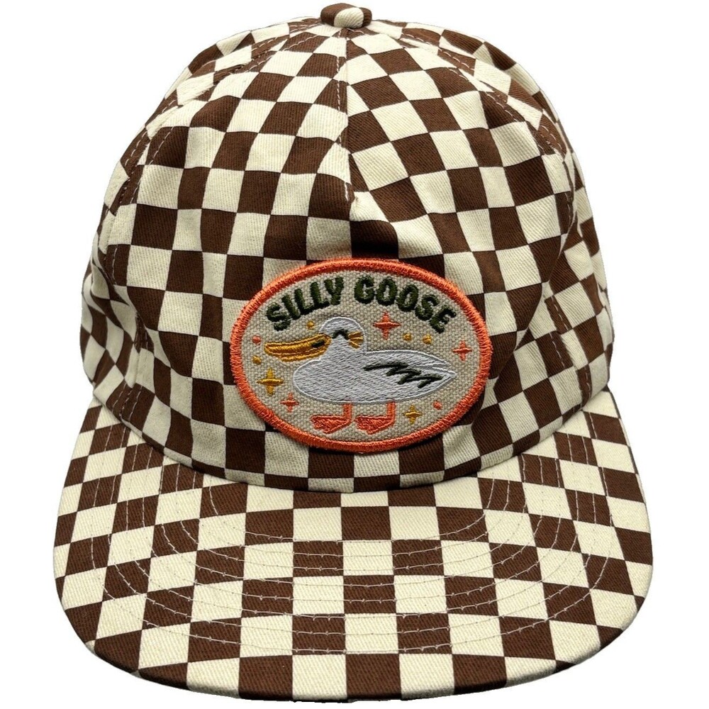 WELD Silly Goose Embroidered Patch Brown Cream Checkerboard Cotton Strapback